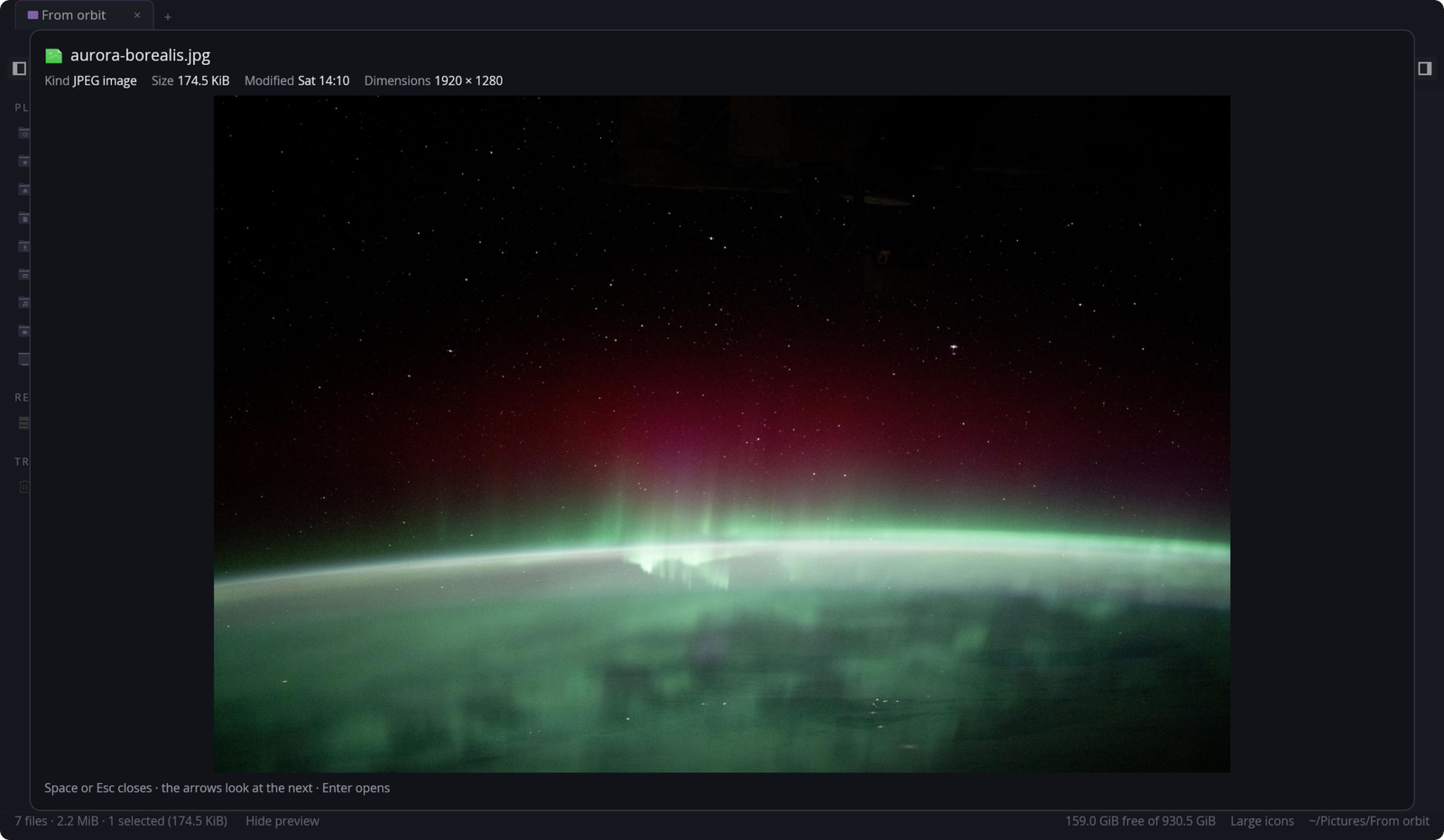 Quick Look over the Files window